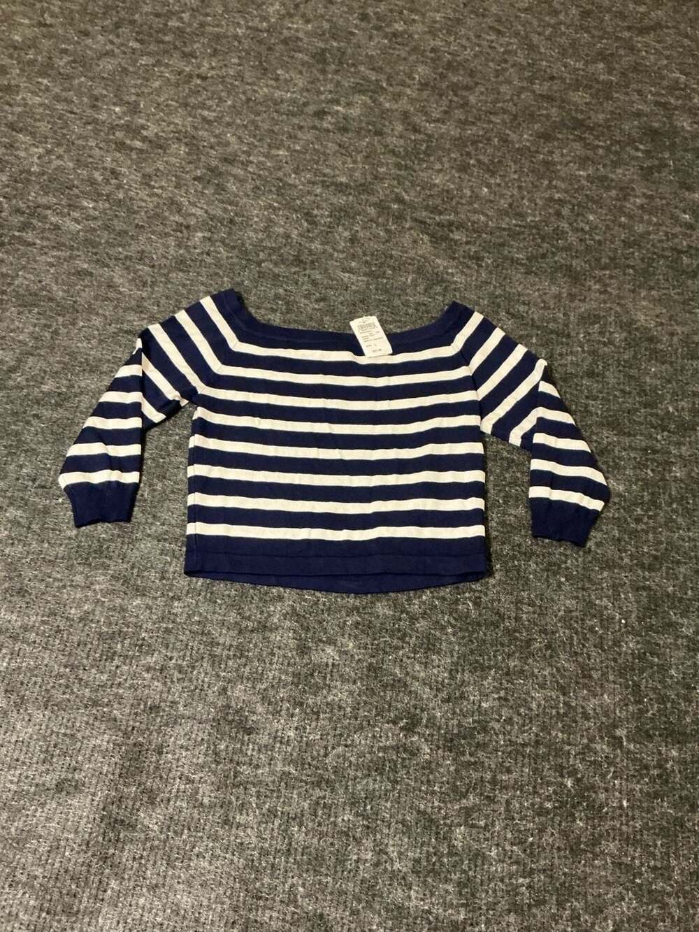 Windsor Striped Off The Shoulder Knit Sweater Navy Ivory Size L